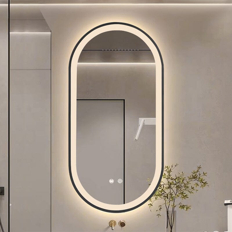 80cm H Oval Metal Framed Bathroom Wall Mirror with Touch Control LED Bathroom Mirrors Living and Home 