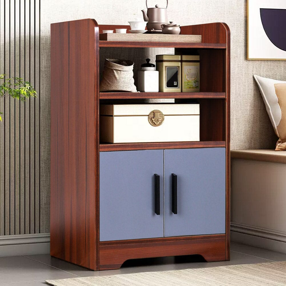 80cm H Contemporary Wooden Sideboard Cabinet with Open Storage Cabinets Living and Home Brown Grey 