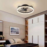 Modern Black Round Crystal Ceiling Fan with Light Ceiling Fans Living and Home 