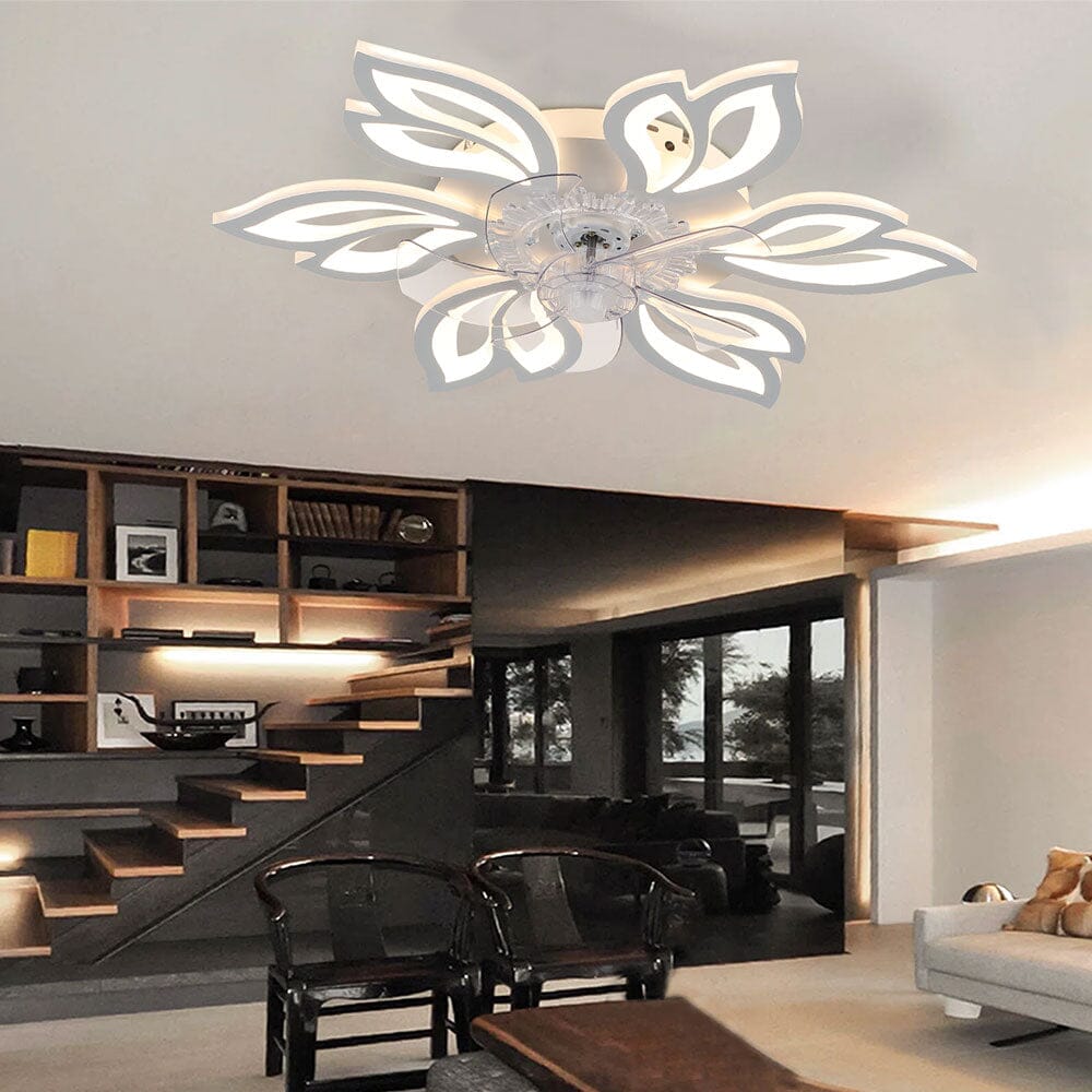 65cm Dia. Modern Flower Shape Ceiling Fan with Light Ceiling Fans Living and Home White 