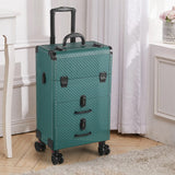 3 in 1 Large Dark Green Cosmetic Trolley Case on 360 Swivel Castors Wheels Makeup Organizers Living and Home 
