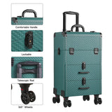 3 in 1 Large Dark Green Cosmetic Trolley Case on 360 Swivel Castors Wheels Makeup Organizers Living and Home 