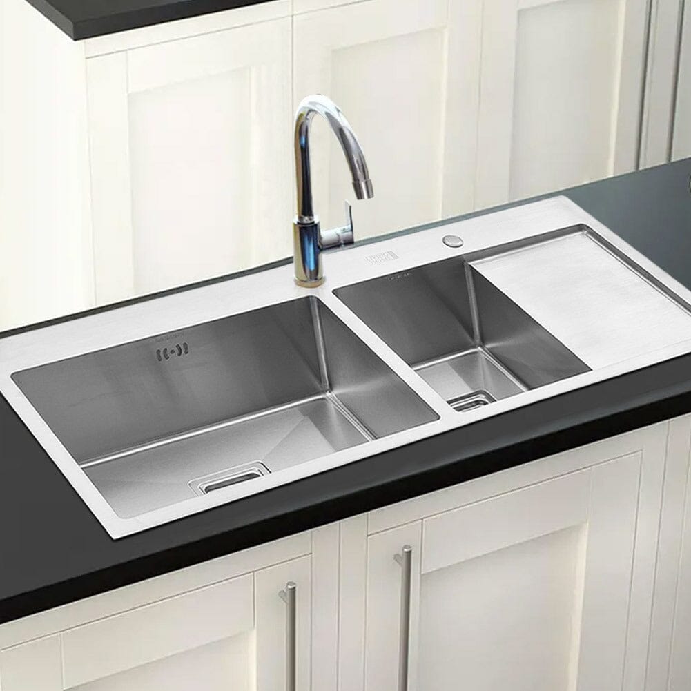 Stainless Steel Inset Kitchen Sink, Double Bowl Drainer Overflow Living and Home 