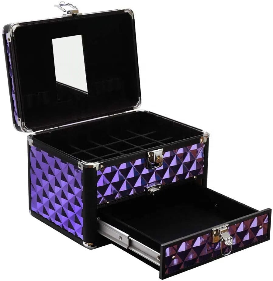 2in1 Purple Diamond Pattern Makeup Case with Mirror Living and Home