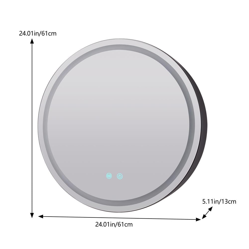 LED Dimmable Wall-Mounted Anti-fog Round Mirror Cabinet Bathroom Storage Decor Living and Home 