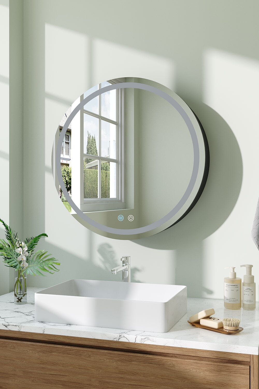 LED Dimmable Wall-Mounted Anti-fog Round Mirror Cabinet Bathroom Storage Decor Living and Home 