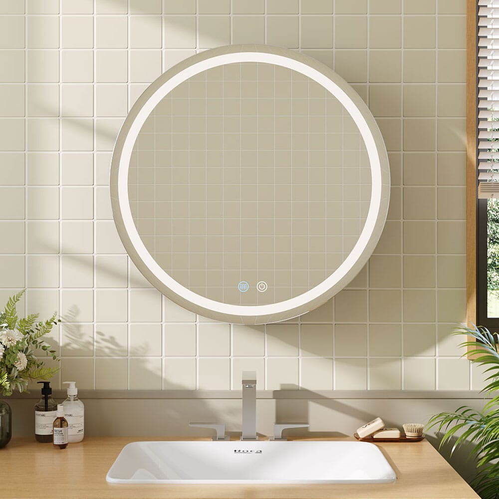 LED Dimmable Wall-Mounted Anti-fog Round Mirror Cabinet Bathroom Storage Decor Living and Home 