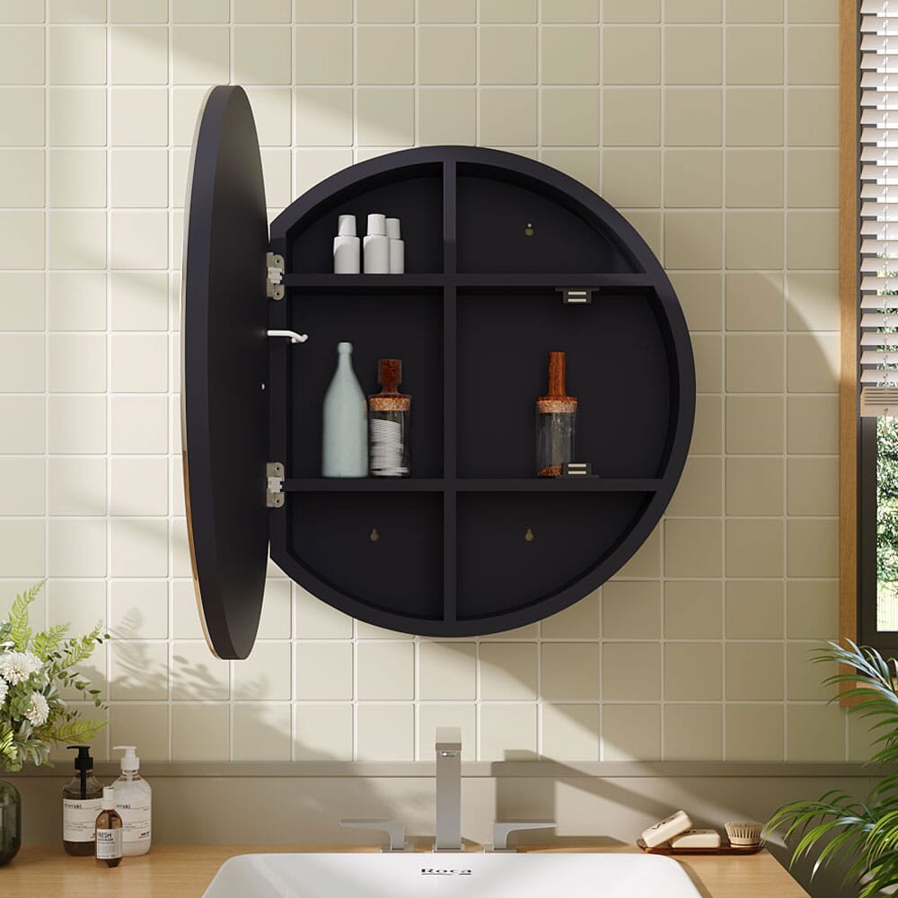 LED Dimmable Wall-Mounted Anti-fog Round Mirror Cabinet Bathroom Storage Decor Living and Home 