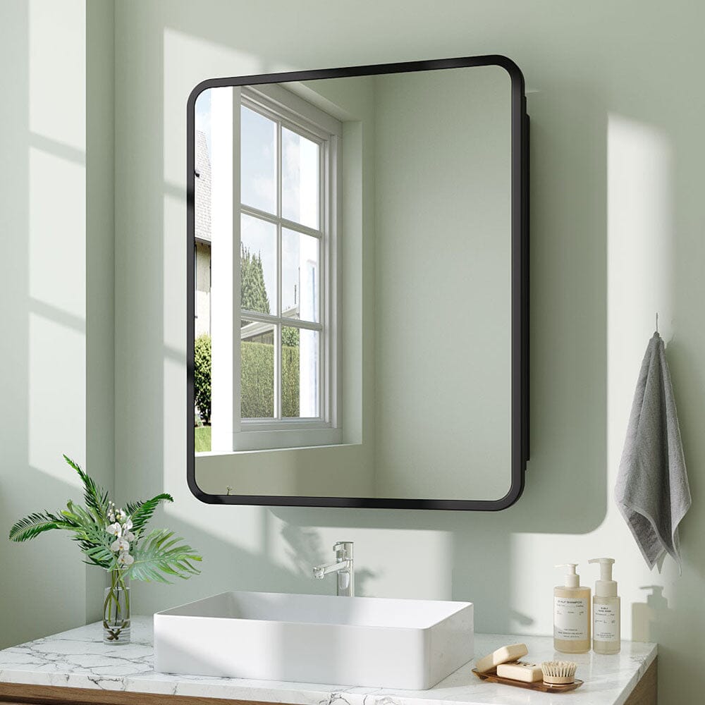 Surface Mount Rectangular Bathroom Storage Mirror Cabinet with Round Corner, DM0920 Living and Home 