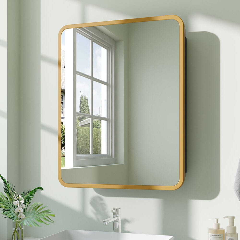 Surface Mount Rectangular Bathroom Storage Mirror Cabinet with Round Corner, DM0921 Living and Home 