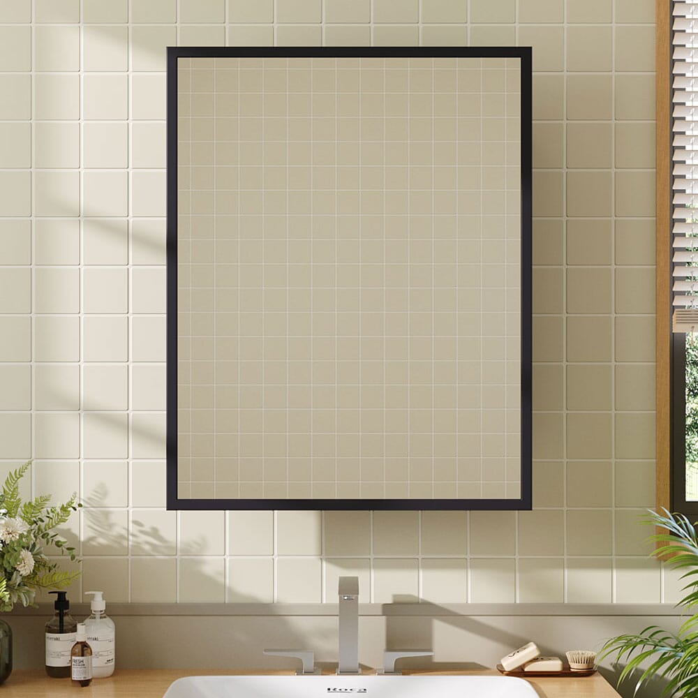 Black Wall-Mount Rectangular Bathroom Storage Mirror Cabinet, DM0923 Living and Home 