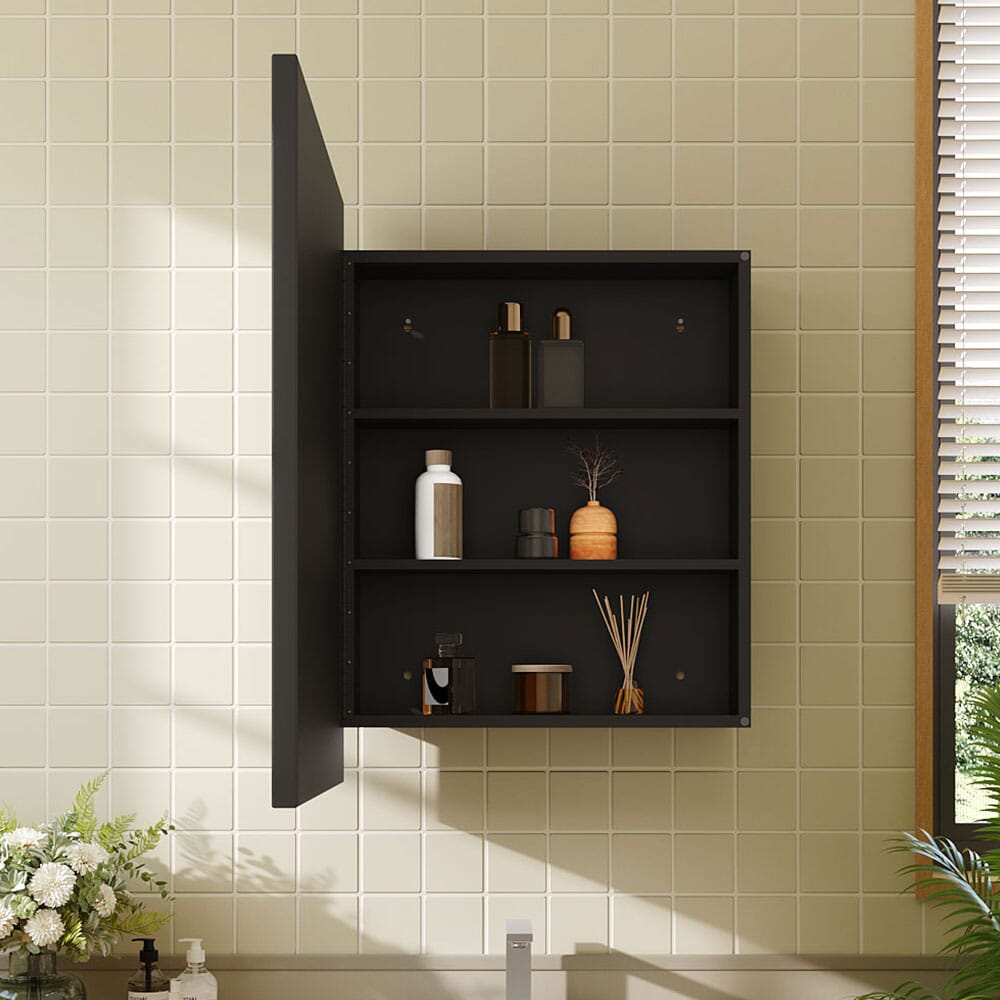 Black Wall-Mount Rectangular Bathroom Storage Mirror Cabinet, DM0923 Living and Home 