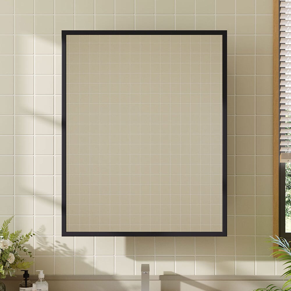 Black Wall-Mount Rectangular Bathroom Storage Mirror Cabinet, DM0924 Living and Home 