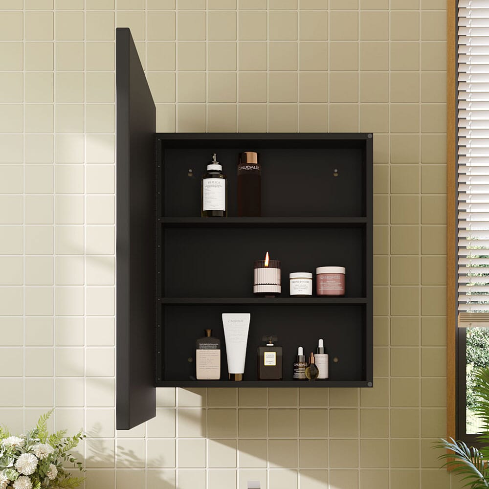 Black Wall-Mount Rectangular Bathroom Storage Mirror Cabinet, DM0924 Living and Home 