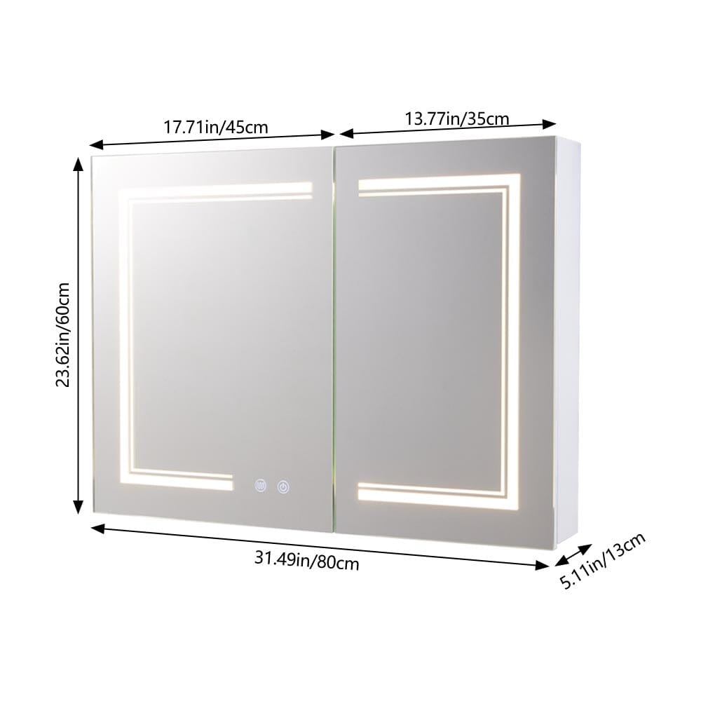 Dimmable LED Double-door Demister Mirror Cabinet Wall-Mount Bathroom Storage with Socket, DM0925 Living and Home 