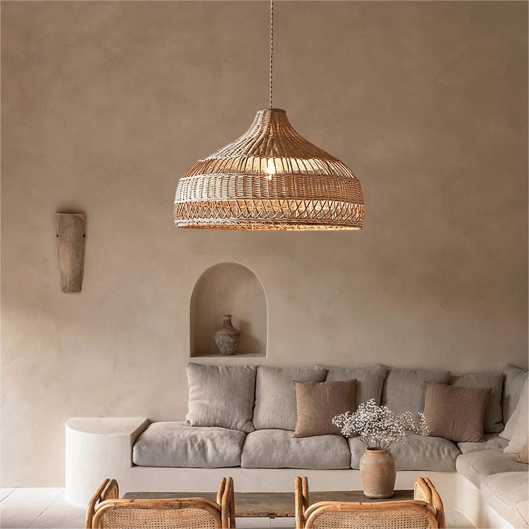 Lightsin Handwoven Rattan Woven Pendant Light Retro Country Lamp Fixture Lightsin UK 