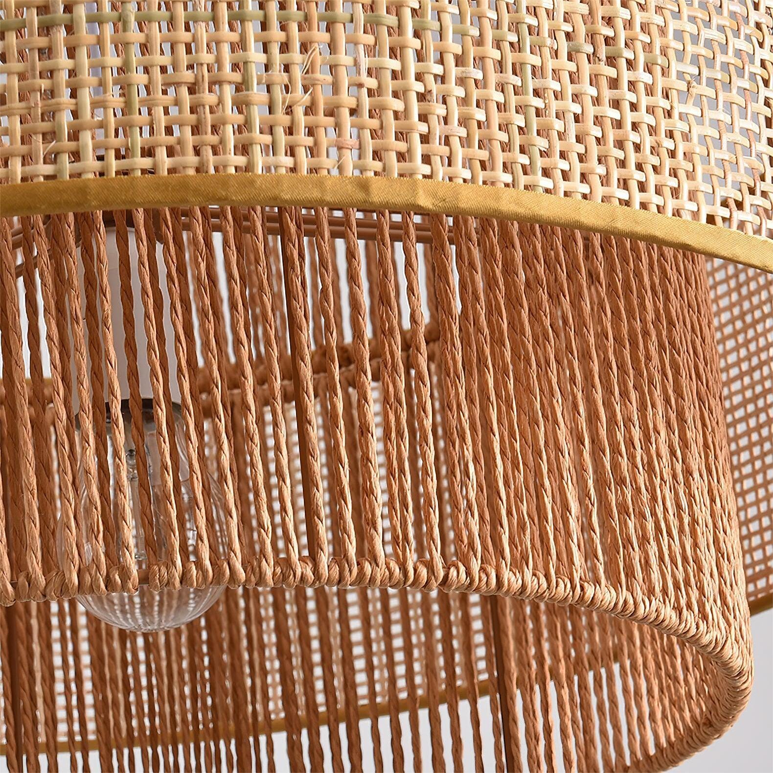 Lightsin Natural Woven Rattan and Hemp Rope Rustic Pendant Light Fixture Lightsin UK 