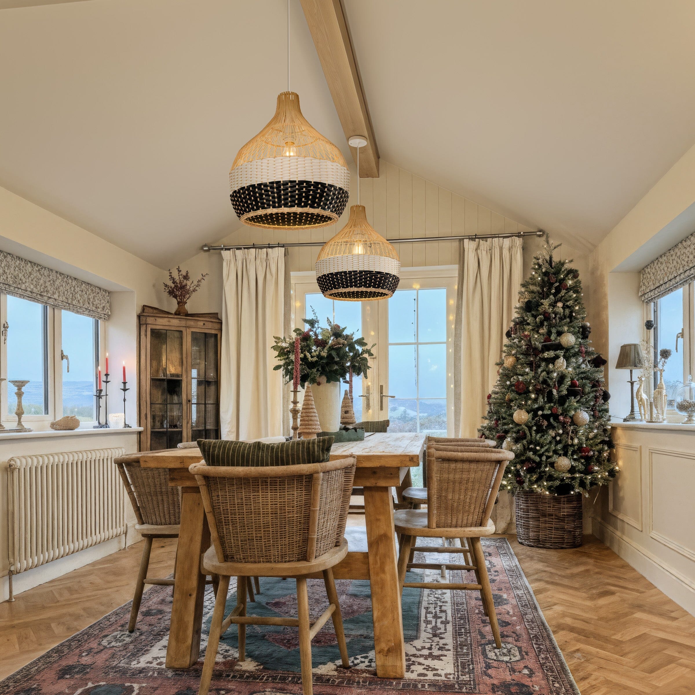 Lightsin Monochrome Japanese Style Handwoven Rattan Pendant Light Lightsin UK 