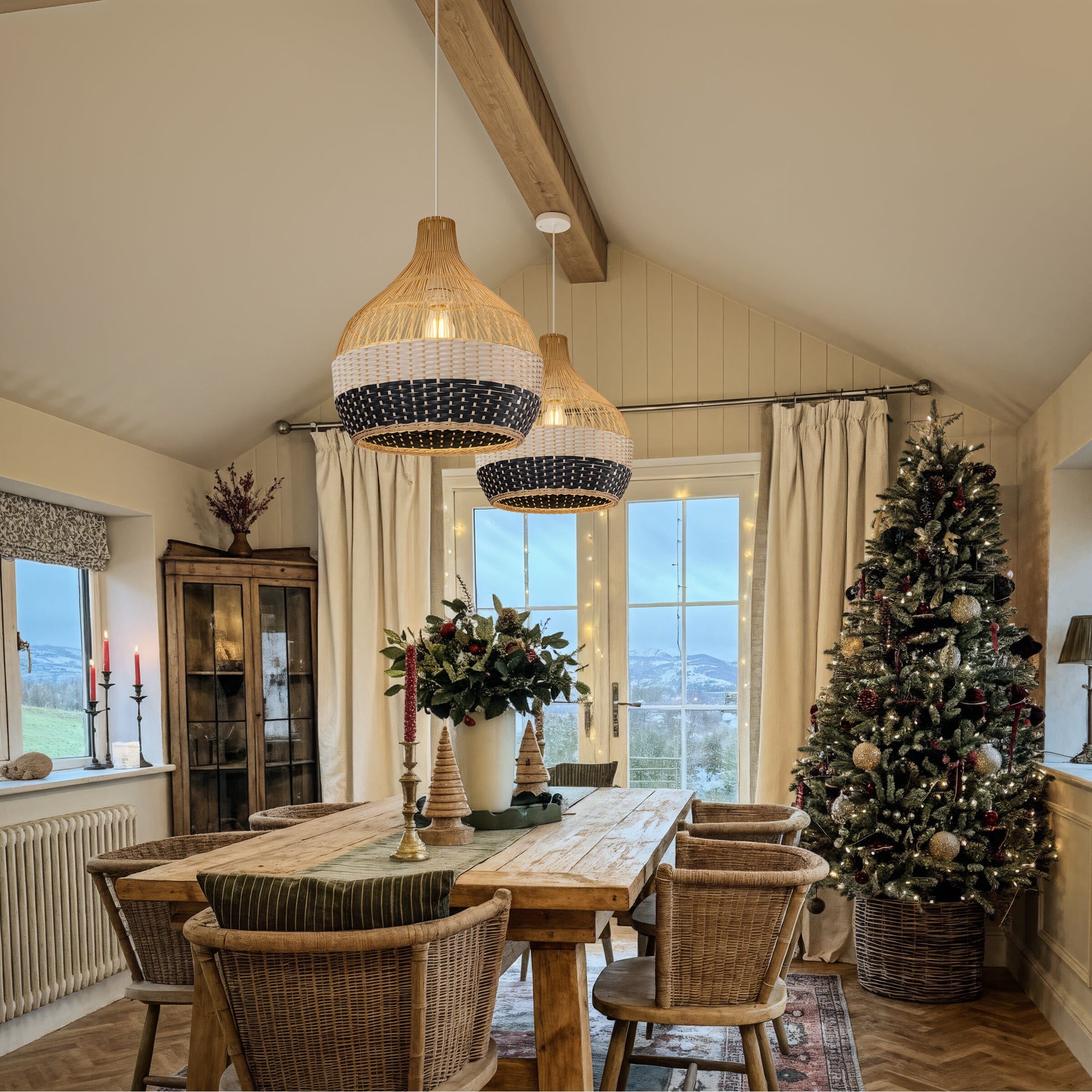 Lightsin Monochrome Japanese Style Handwoven Rattan Pendant Light Lightsin UK 2 Units 