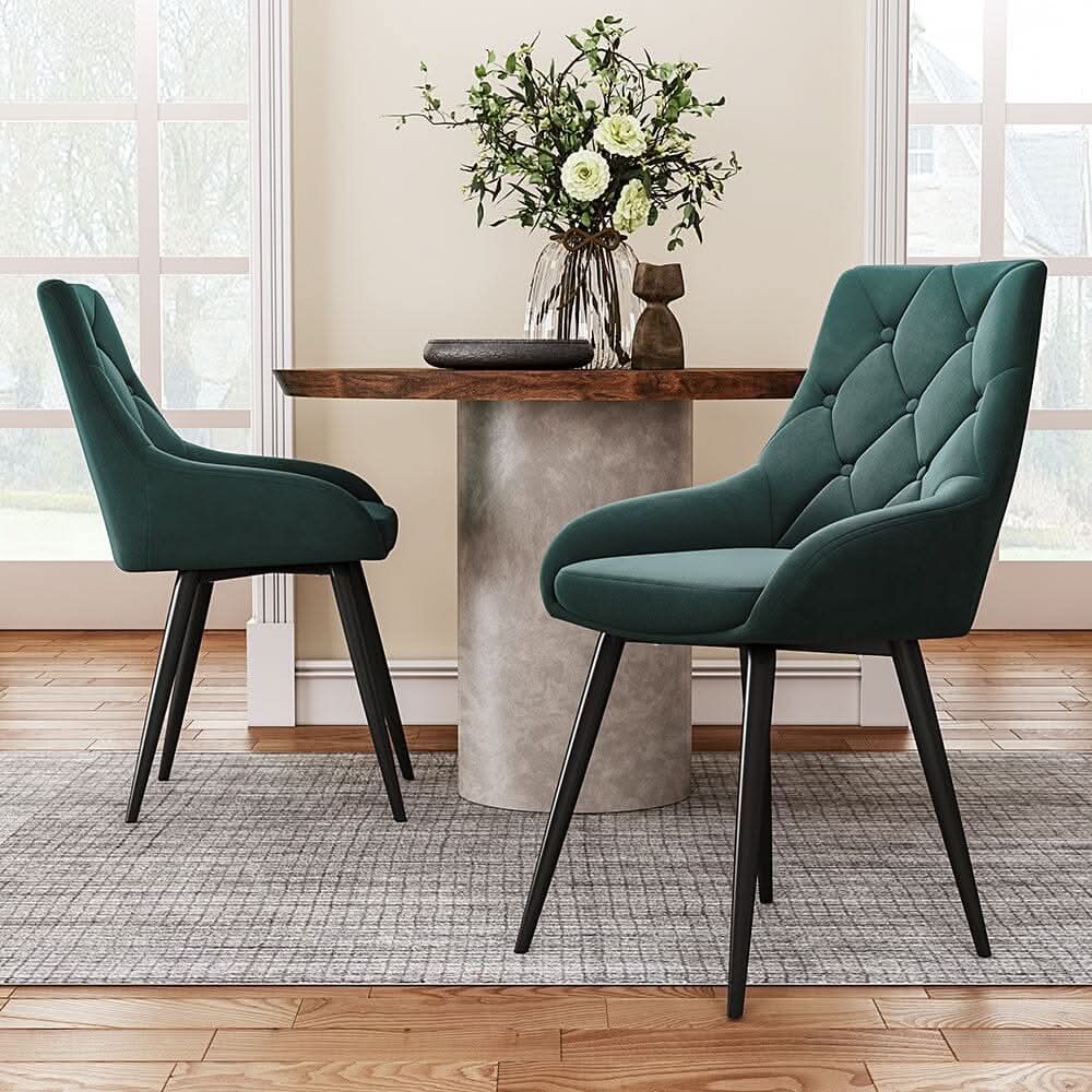 Set 2 Dining Chair Velvet Upholstery Green Blue Grey