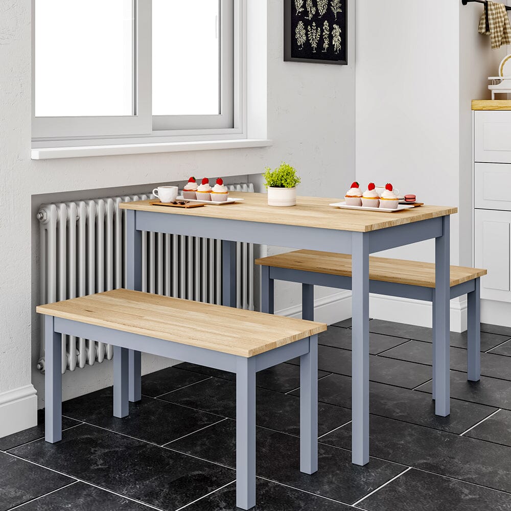 Modern Solid Wood Dining Table Set with 2 Benches Dining Sets Living and Home Grey 