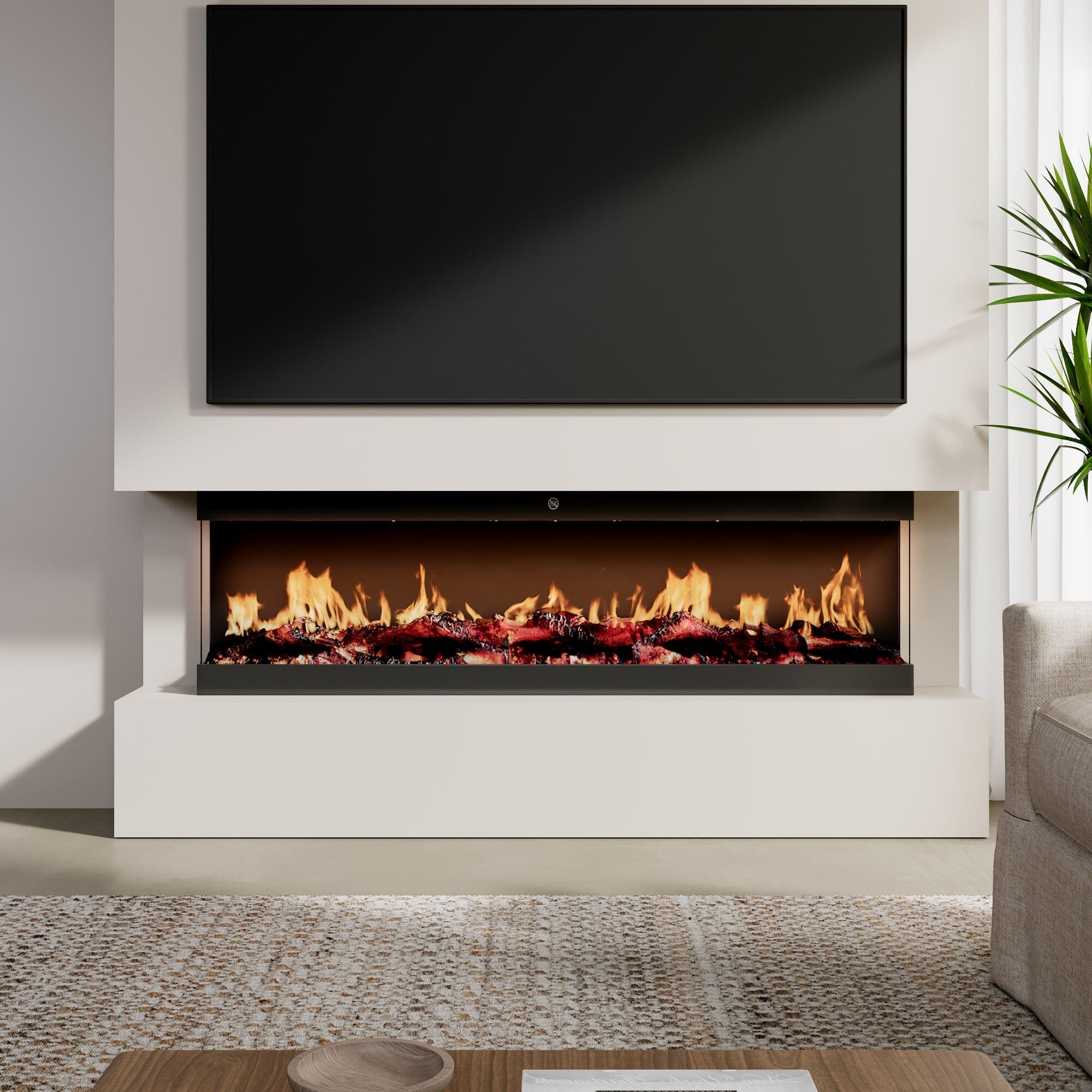 Smallbee 42-inch 3-Sided Electric Fireplace with Remote Control, WiFi Function, Adjustable LED Flames and Heating Modes Smallbee UK 
