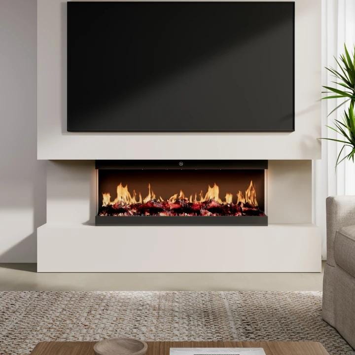 42/50/60/72inch 3-Sided Black/White Electric Fireplace with Remote Control, WiFi Function, Adjustable LED Flames and Heating Modes Living and Home Black 42inch 
