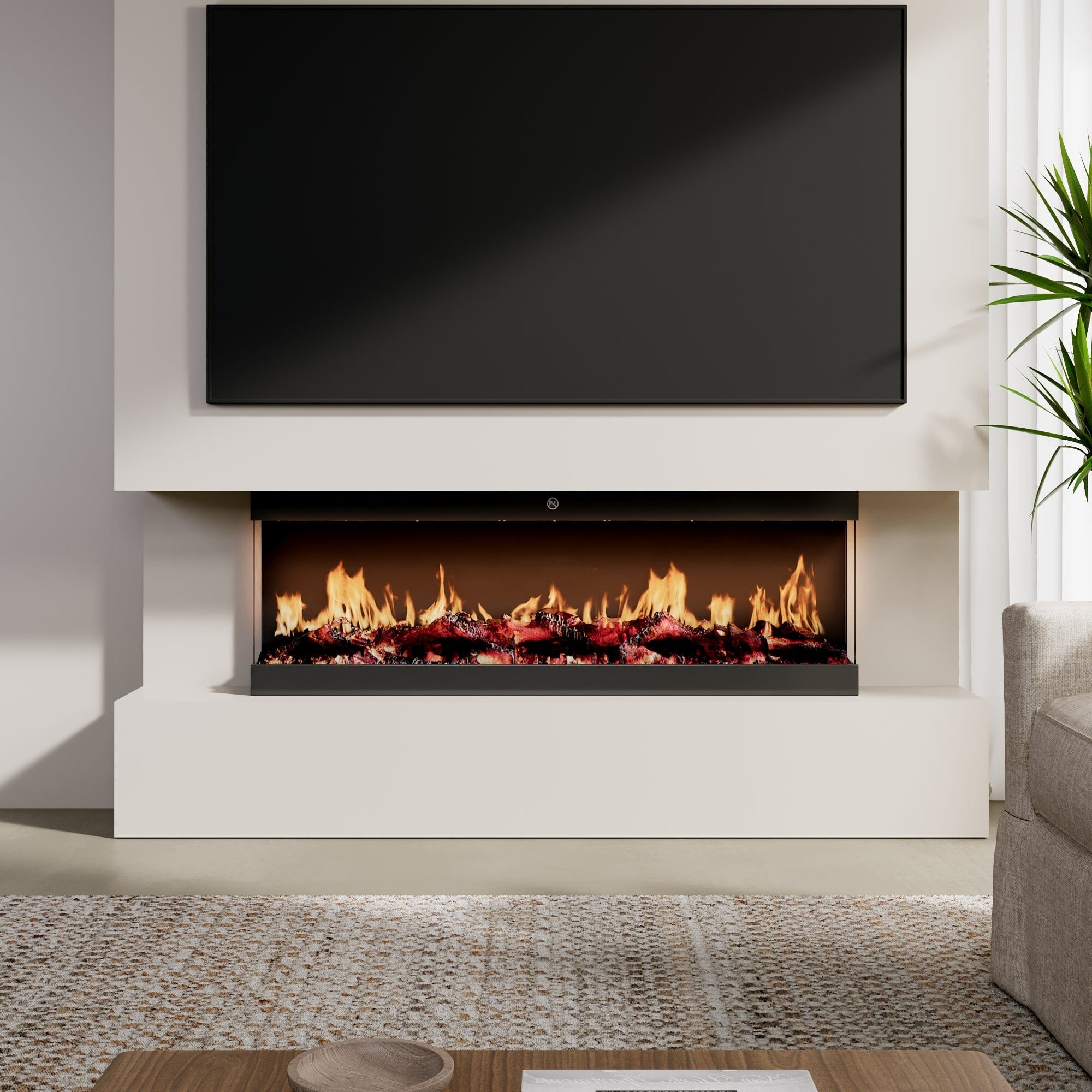 42/50/60/72inch 3-Sided Black/White Electric Fireplace with Remote Control, WiFi Function, Adjustable LED Flames and Heating Modes Living and Home Black 50inch 