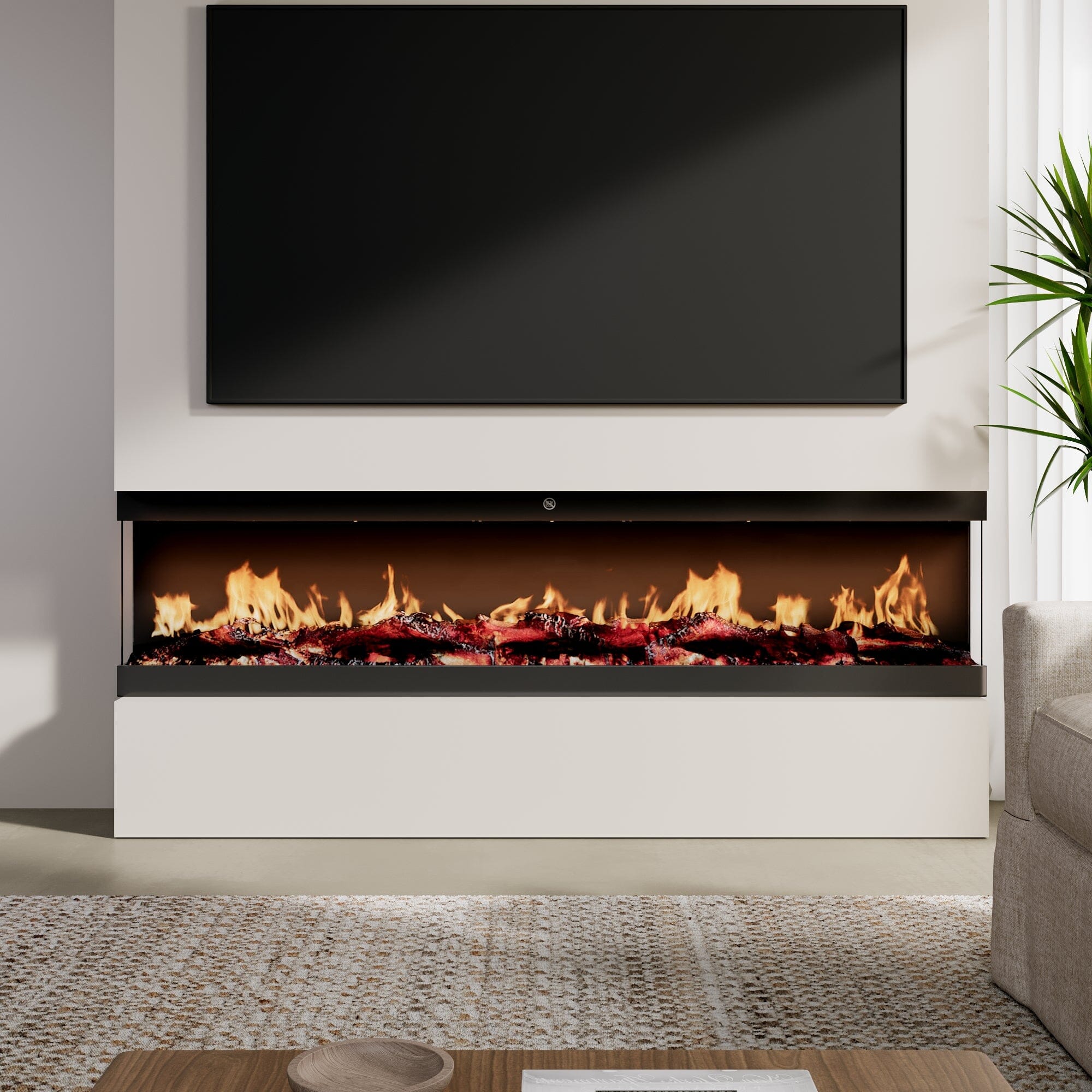 42/50/60/72inch 3-Sided Black/White Electric Fireplace with Remote Control, WiFi Function, Adjustable LED Flames and Heating Modes Living and Home Black 72inch 