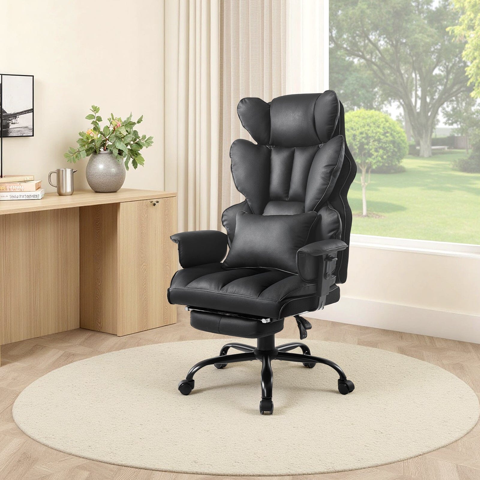 Executive Recliner Office Chair with Retractable Footrest Living and Home Black 