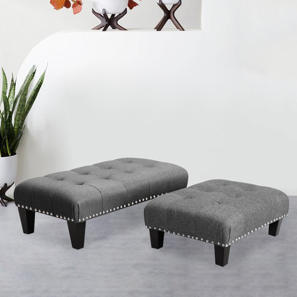 Linen Buttoned Rocking Chair & Footstool Set Rocking Chairs Living and Home Footstool Set Gray 