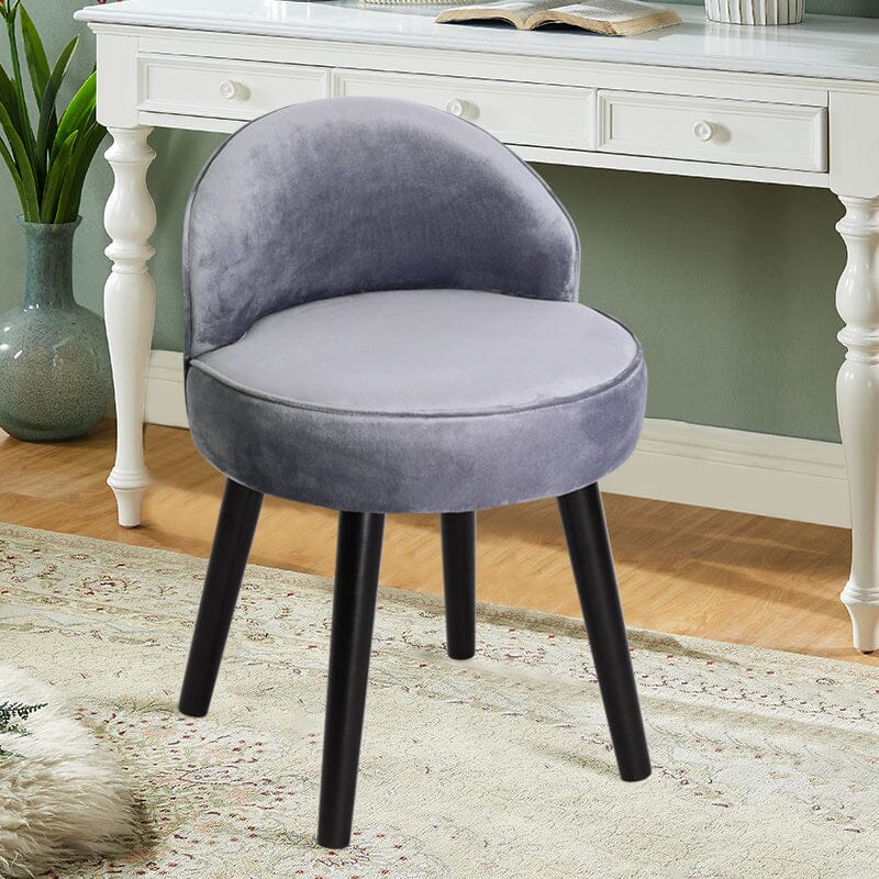 Modern Velvet Dressing Table Stool with Solid Wood Legs Cocktail Chairs Living and Home Gray 2 Units 