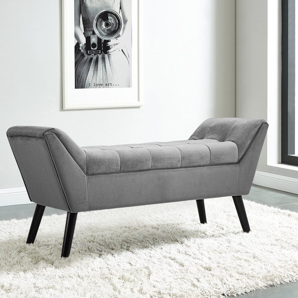 Tufted Velvet Buttoned Bench with Raised Arms Benches Living and Home 