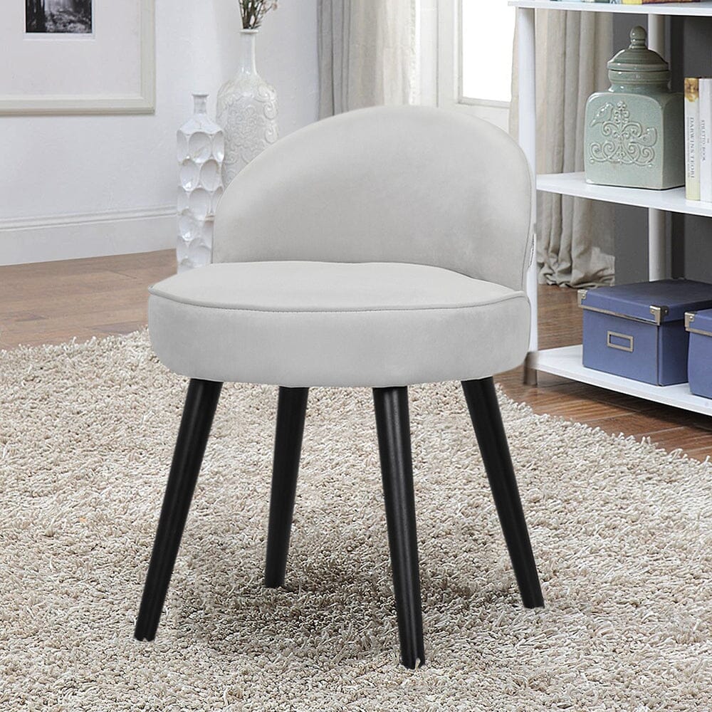 Modern Velvet Dressing Table Stool with Solid Wood Legs Cocktail Chairs Living and Home White 1 Unit 