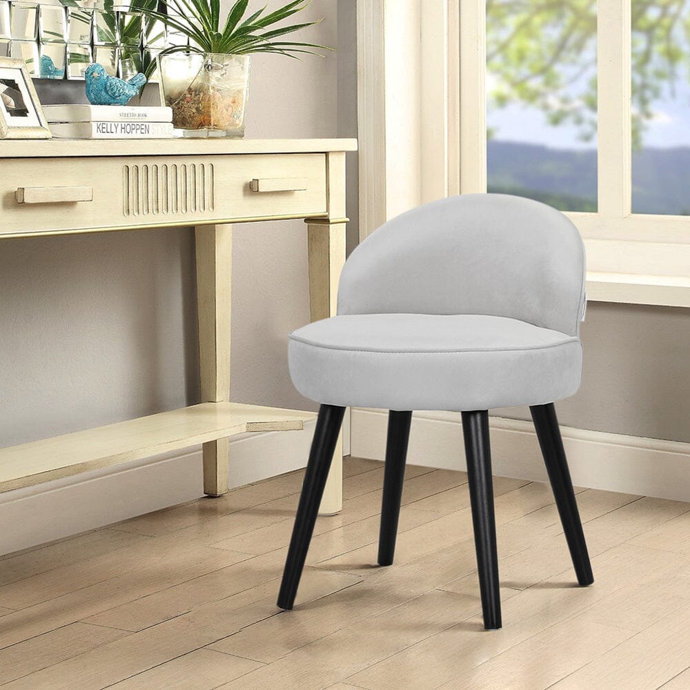 Modern Velvet Dressing Table Stool with Solid Wood Legs Cocktail Chairs Living and Home White 2 Units 