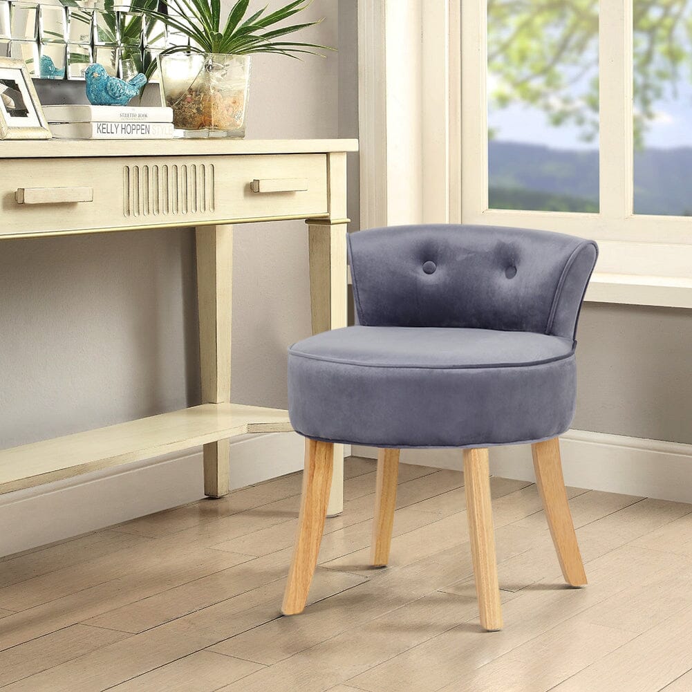 Upholstered Velvet Vanity Dressing Table Stool with Low Backrest Cocktail Chairs Living and Home Gray 1 Unit 
