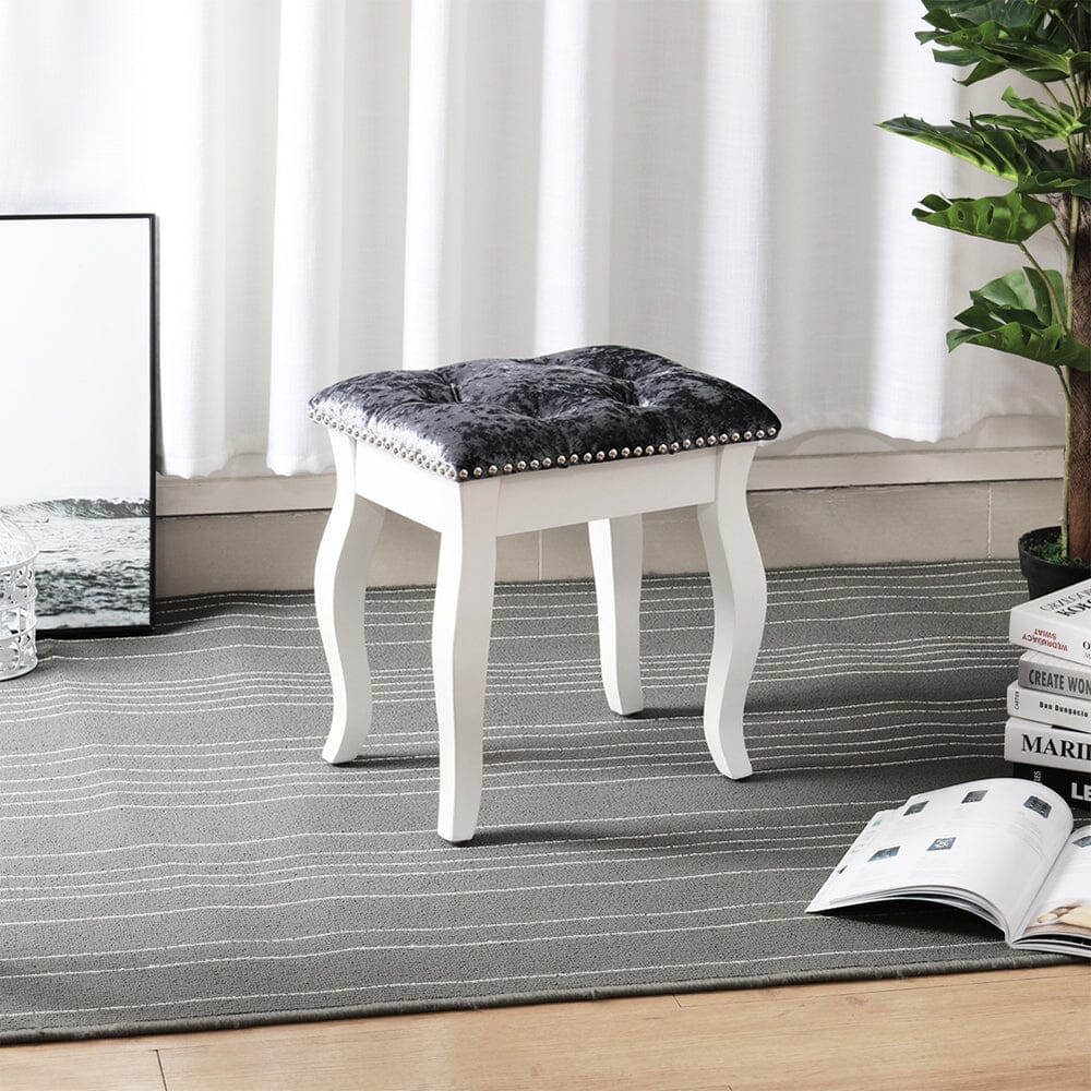 Vintage Floral Upholstered Dressing Stool Chair Living and Home White 2 Units 