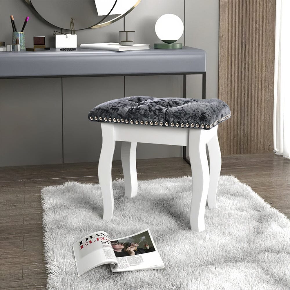 Vintage Floral Upholstered Dressing Stool Chair Living and Home White 1 Unit 