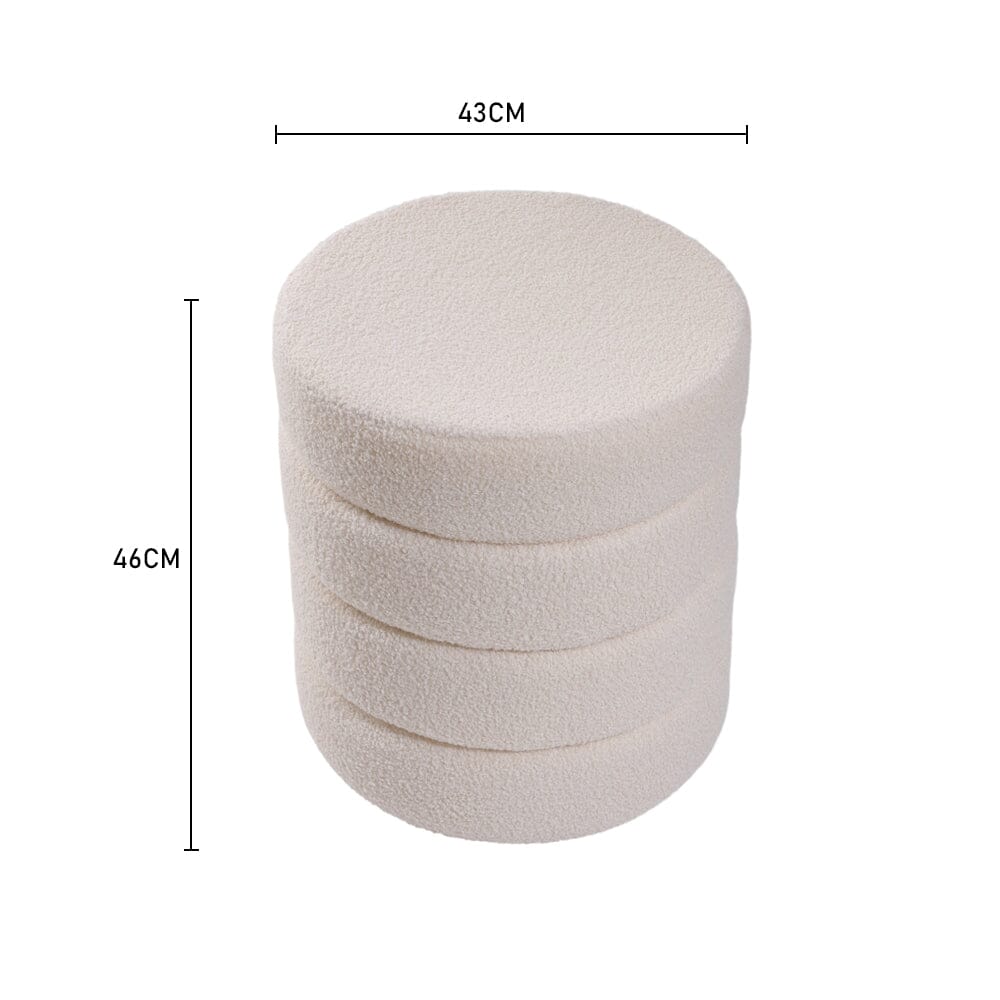 Layered Round Ottoman Teddy Fabric White Living and Home 