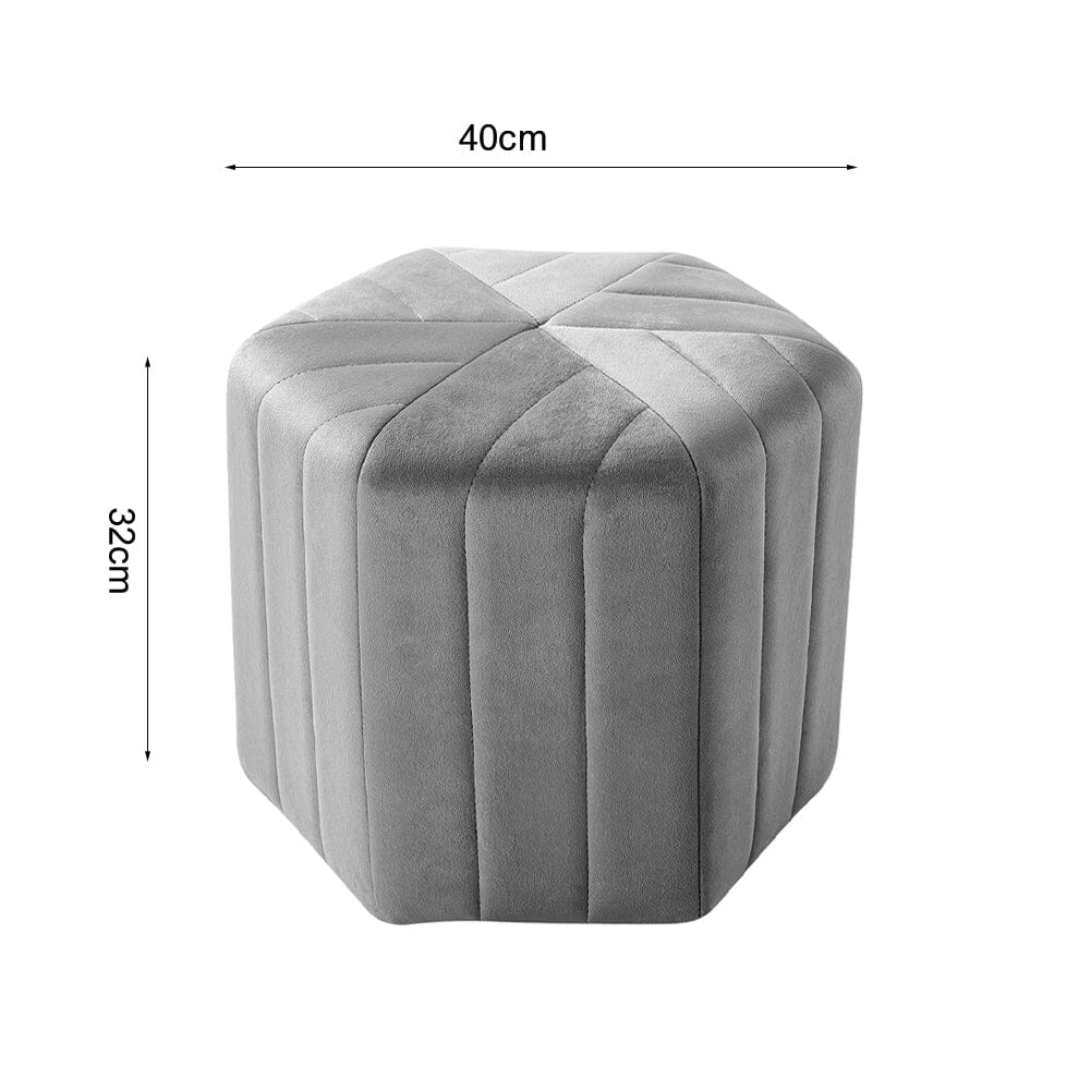 40cm Wide Hexagon Shape Velvet Footstool Striped Ottoman 25D Sponge Footrest Footstools Living and Home 