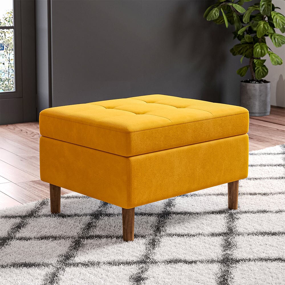 Yellow Velvet Storage Ottoman with Tufted Top Lightsin UK 