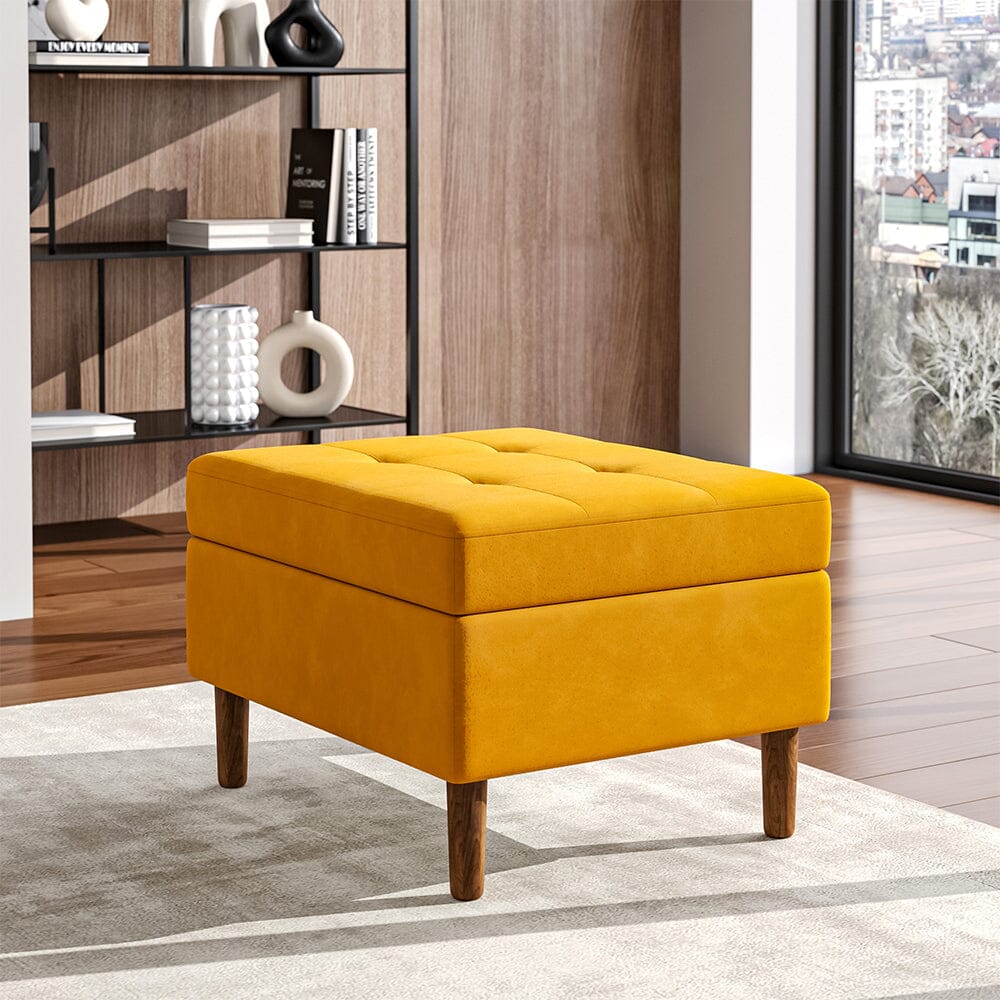 Yellow Velvet Storage Ottoman with Tufted Top Lightsin UK 