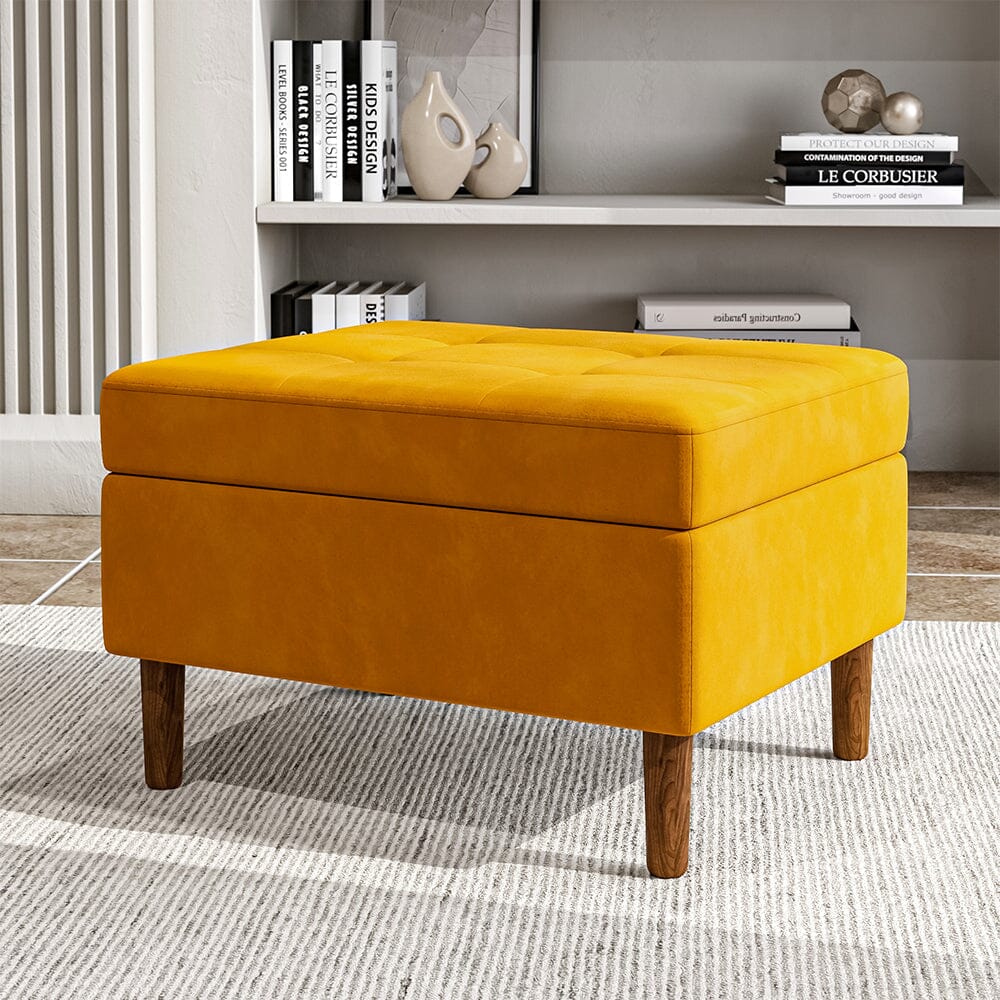 Yellow Velvet Storage Ottoman with Tufted Top Lightsin UK 