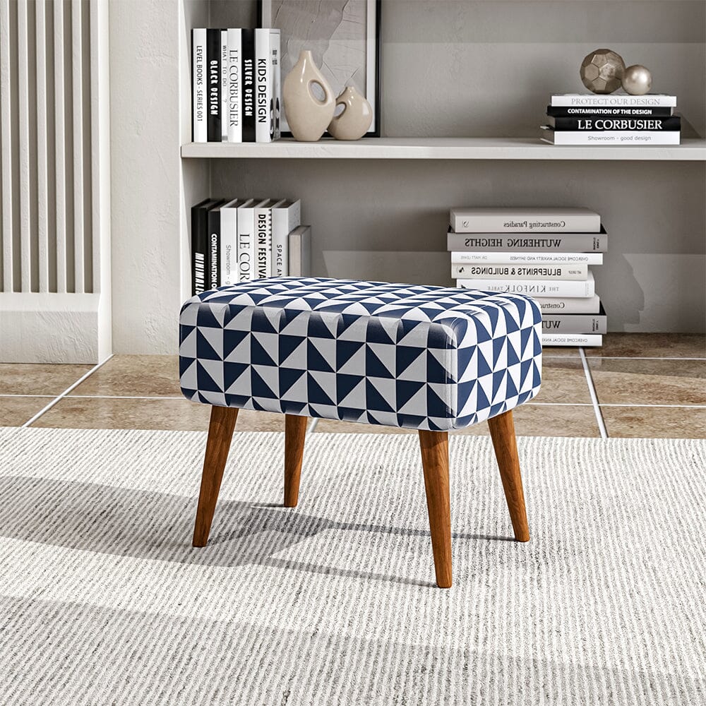 Linen Oval Stool Ottoman Footstool with Wooden Legs Footstools Living and Home Checkered pattern 