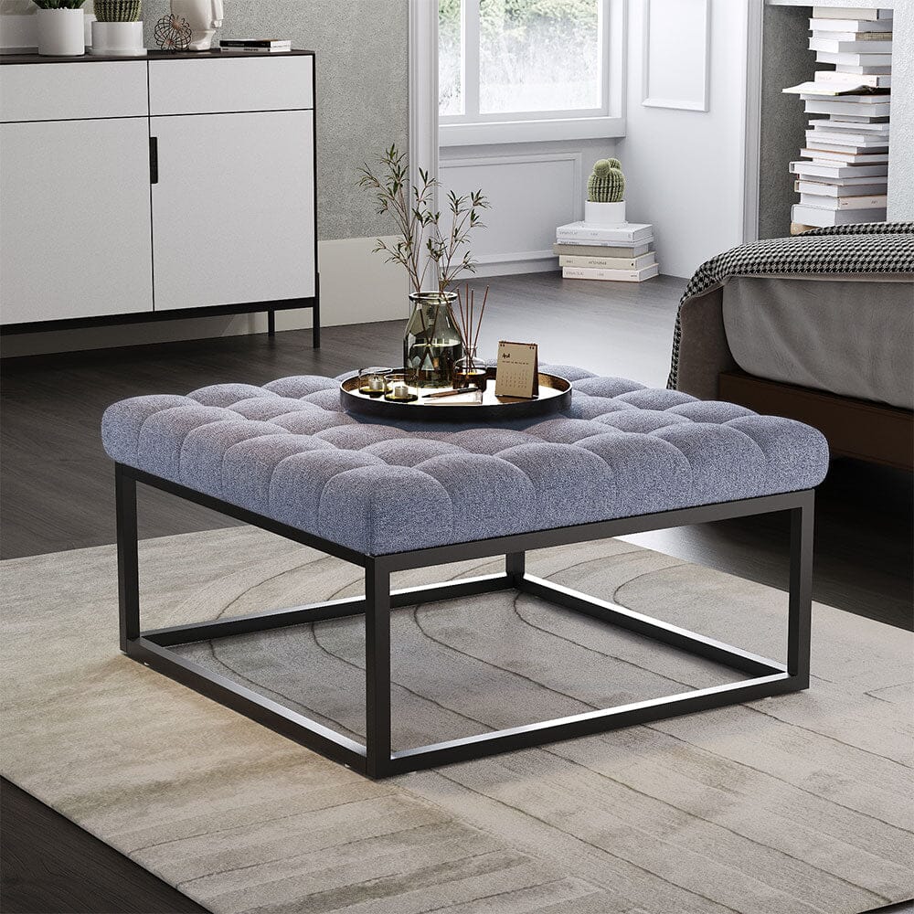 84cm W Square Linen Footstool with Metal Frame Footstools Living and Home 