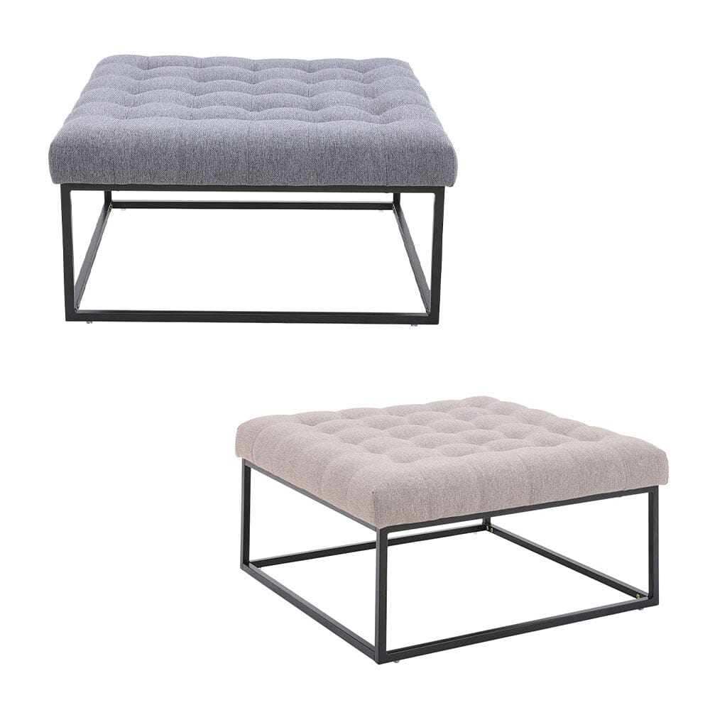 84cm W Square Linen Footstool with Metal Frame Footstools Living and Home 