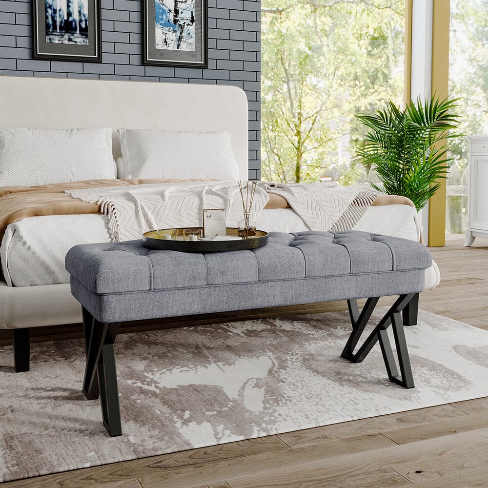 Mid Century Soft Metal Upholstered Bench Benches Living and Home 