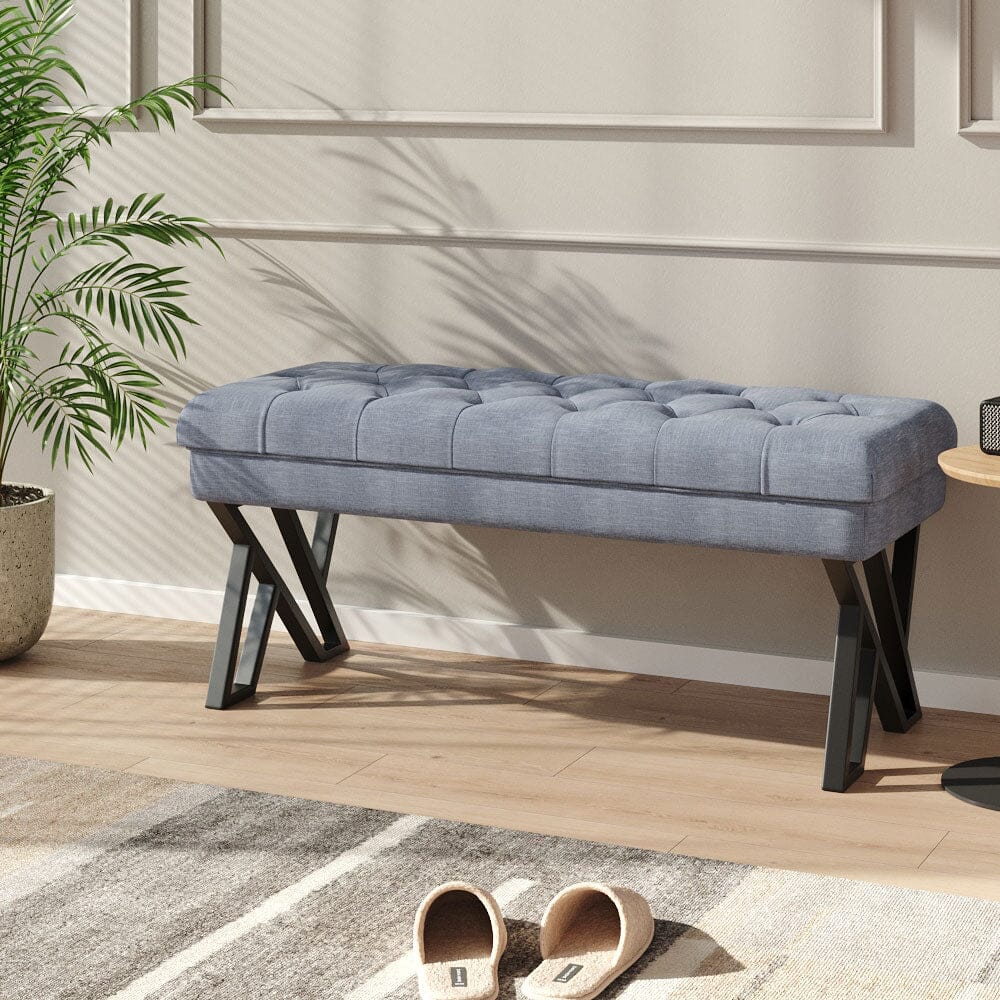 Mid Century Soft Metal Upholstered Bench Benches Living and Home 