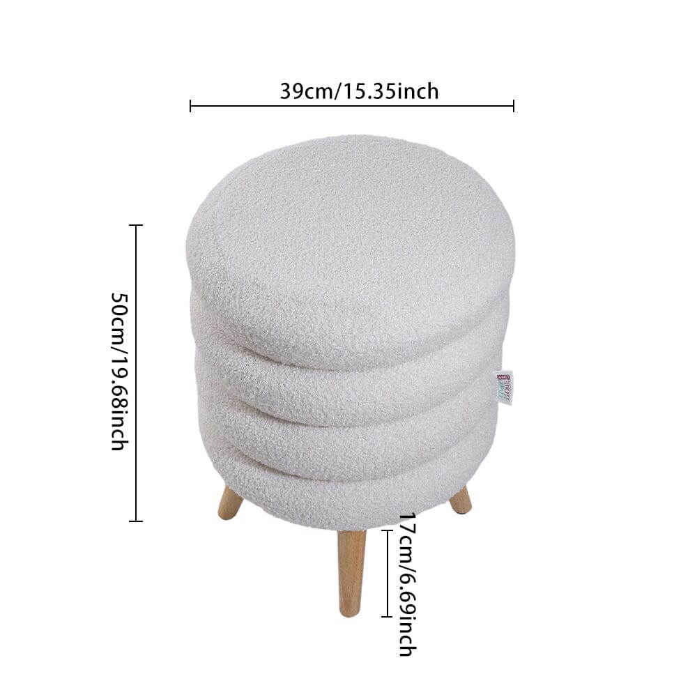 White Teddy Fur Tiered Footstool with Natural Wood Legs Lightsin UK 