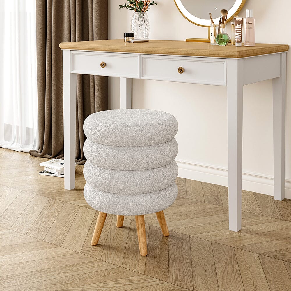 White Teddy Fur Tiered Footstool with Natural Wood Legs Lightsin UK 